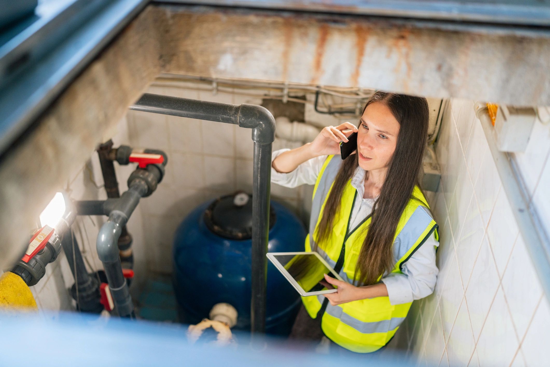 Maintenance worker inspecting industrial equipment