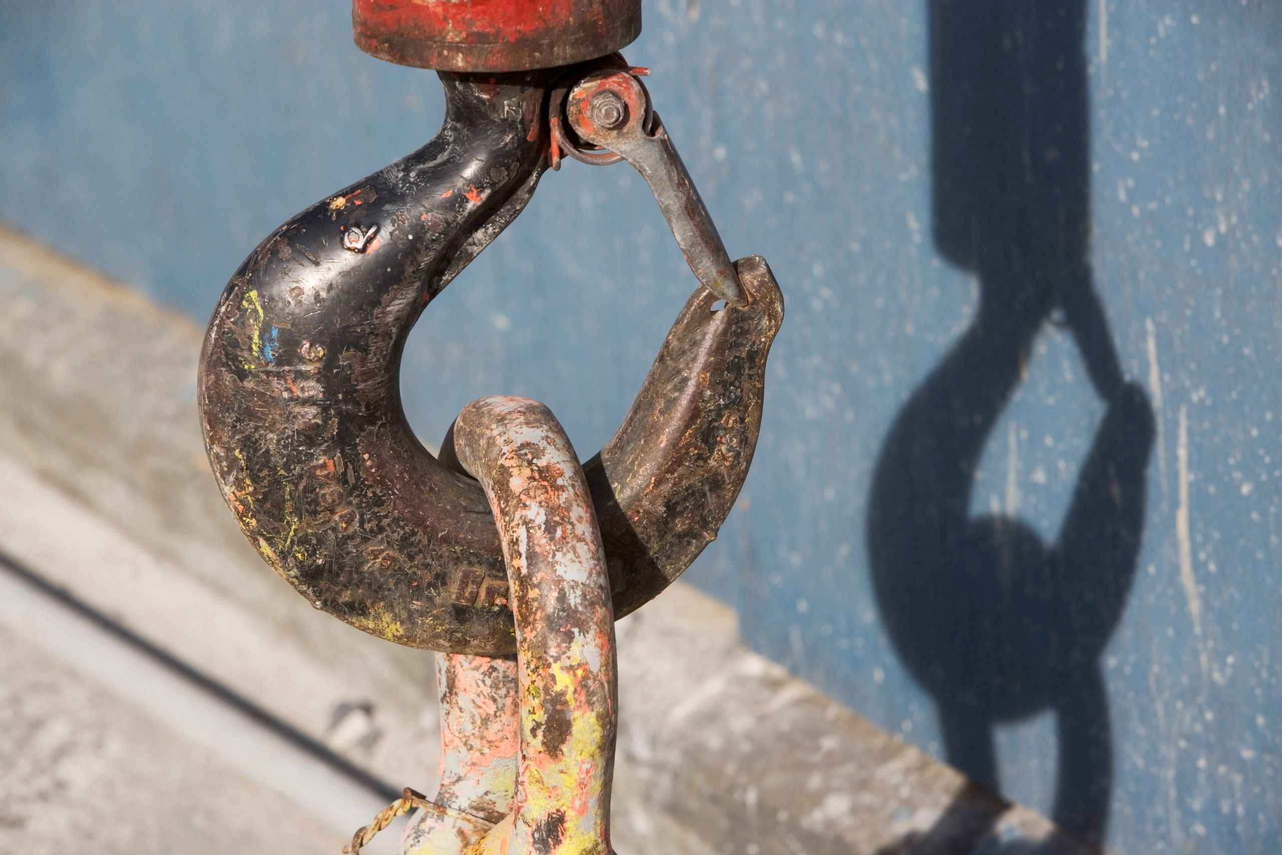 Close-up of a heavy-duty lifting hook