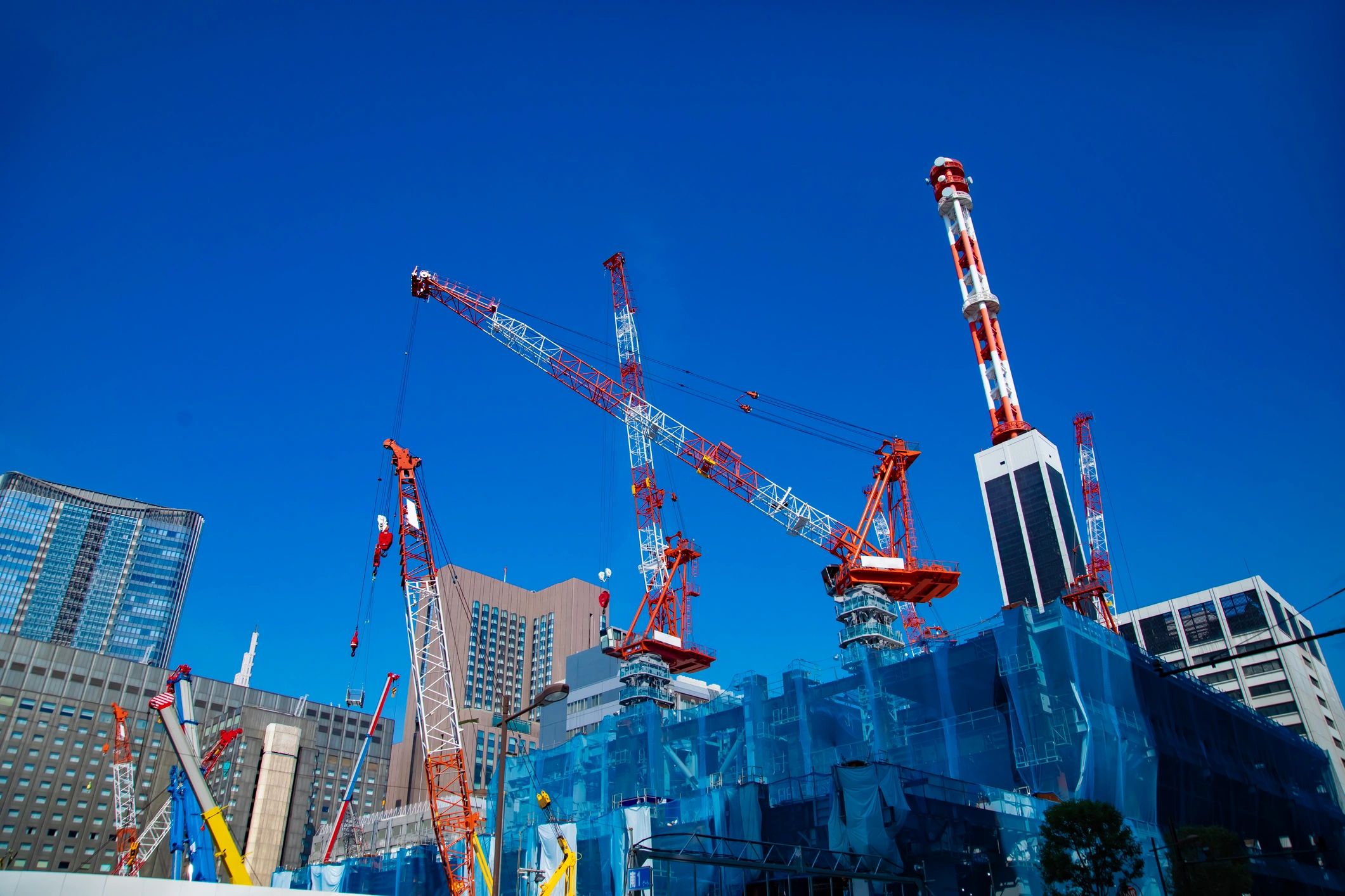 Construction site with tower crane